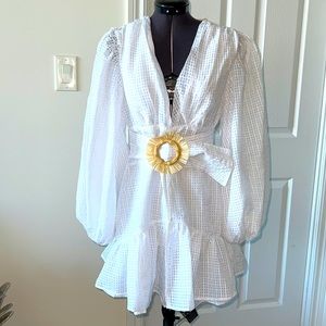 Long Sleeve V-Neck White Dress